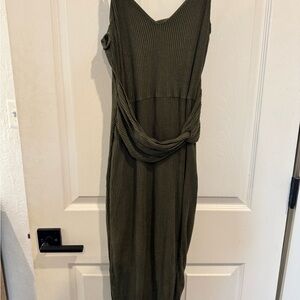 Express Olive Ribbed Sleeveless Midi Dress